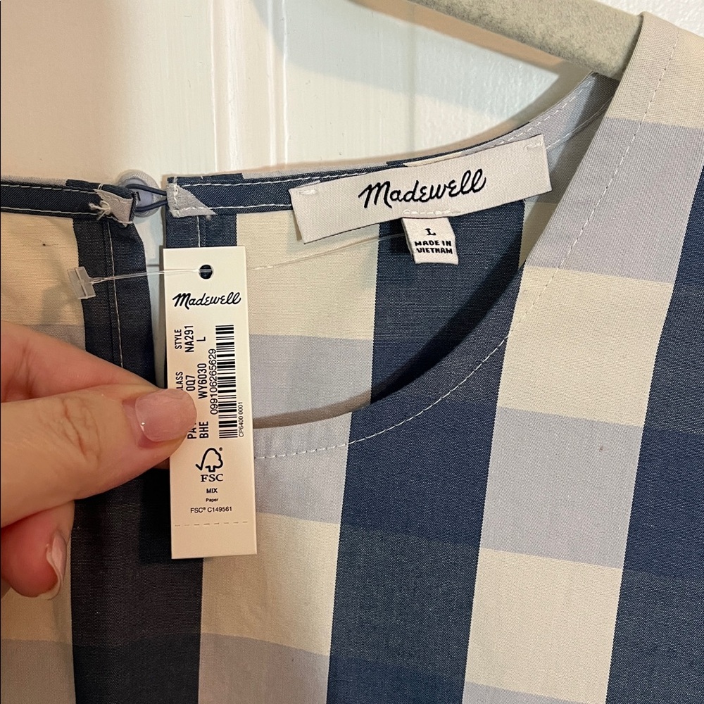 NWT Madewell Blue Buffalo Check Dress Size L - Picture 2 of 5